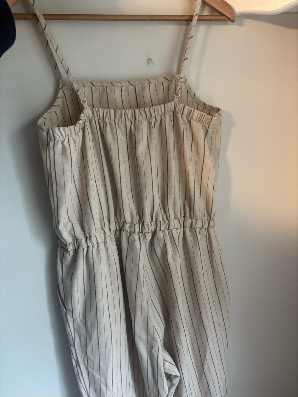 Striped Cotton Blend Cream Straight-Leg Jumpsuit Large - Picture 5 of 7